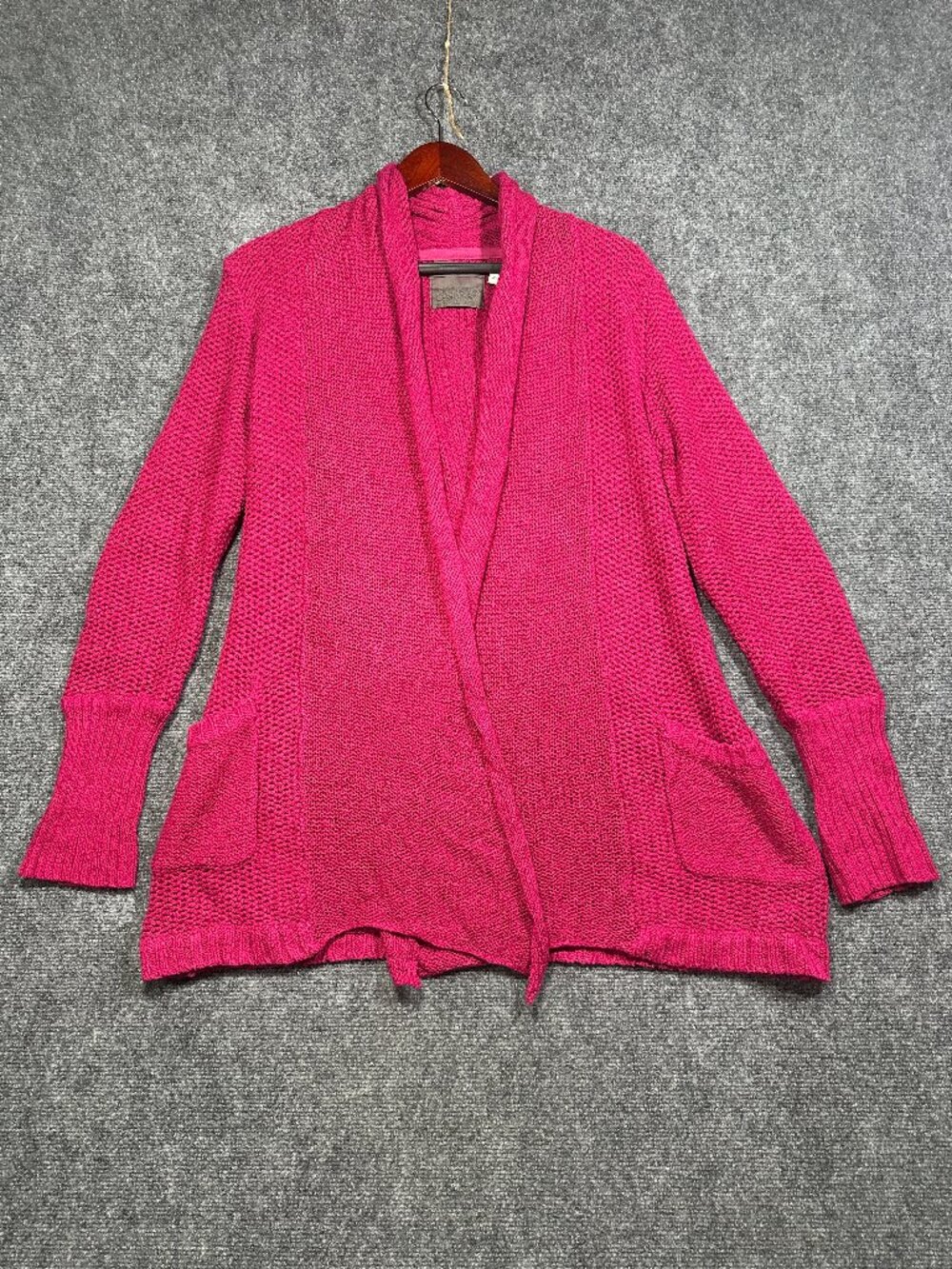 Guinevere Cardigan Sweater Women's Medium Purple Cotton Linen Long Open Rib Cuff